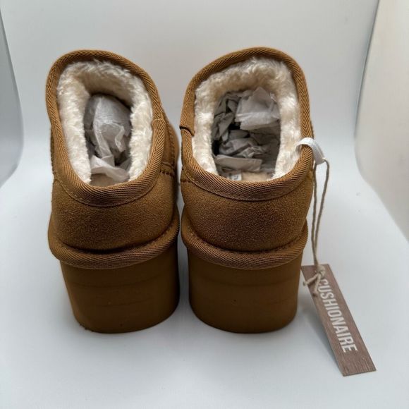 CUSHIONAIRE Women's Genuine Suede Cozy Mule Platform +Memory Foam 7 CHESTNUT - Picture 4 of 7